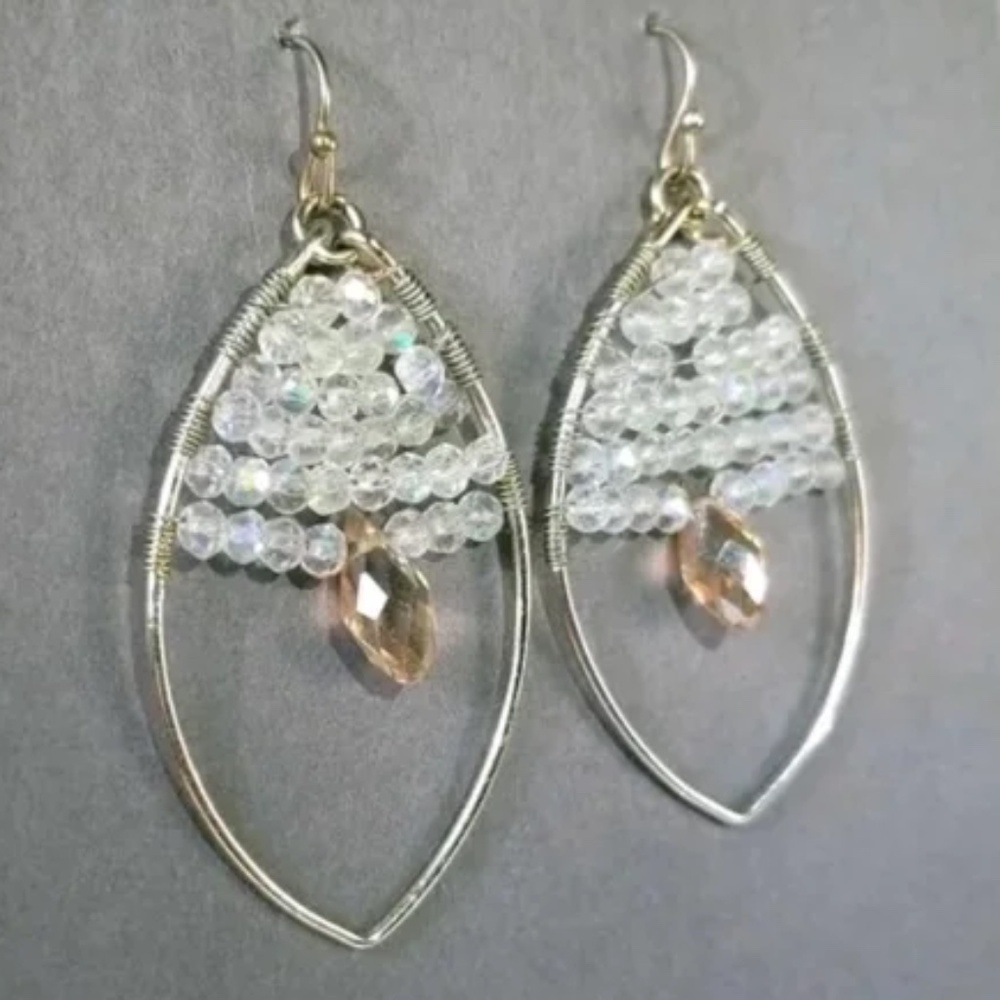 Peach Iridescent Crystal Lattice Earrrings